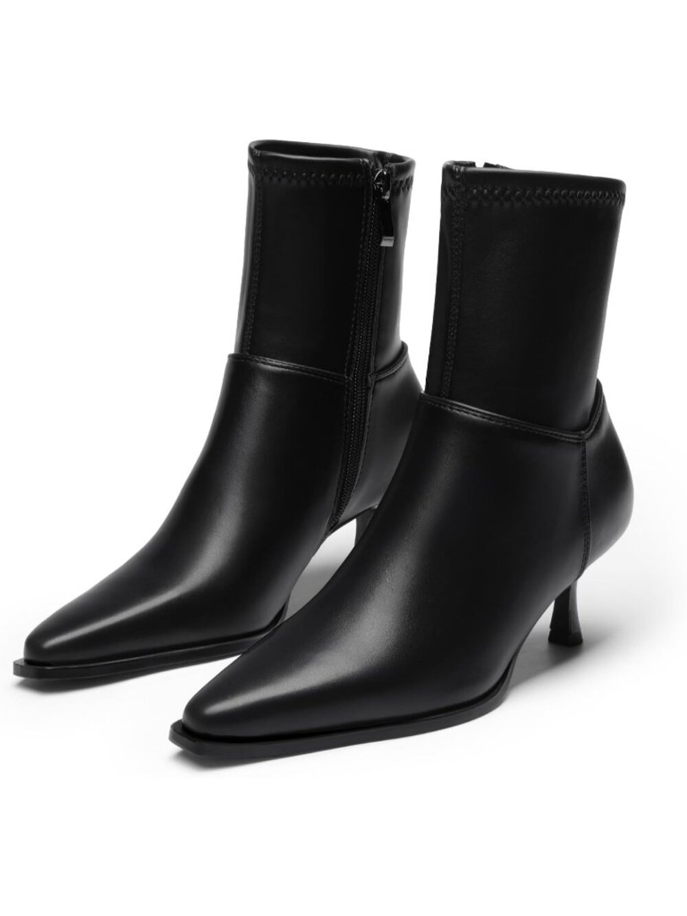 Women's Black Faux Leather Kitten Heel Side Zipper Dress Vintage Fashion Boots